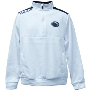 white 1/4 zip performance fleece Penn State on shoulder, Athletic Logo on left chest